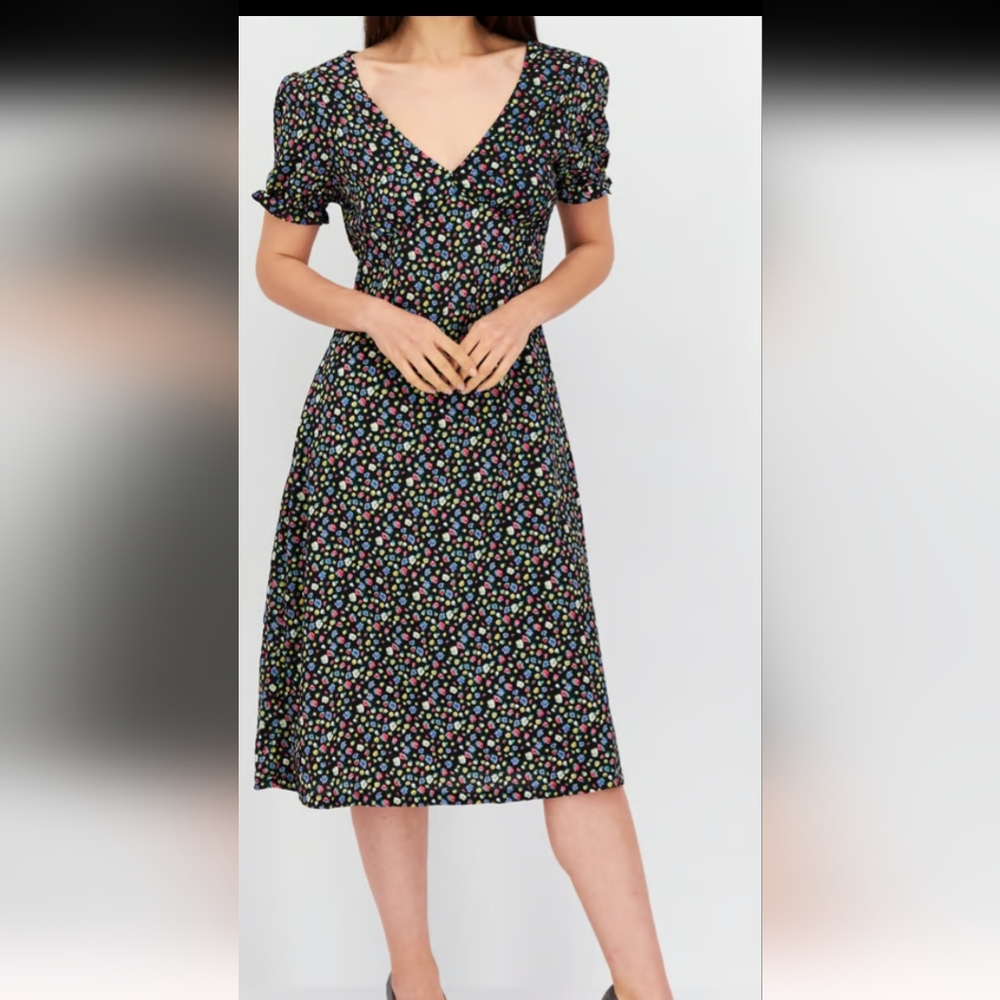 Brave Soul Women Floral Printed Midi Dress size Small V-neck short sleeves - Picture 7 of 8